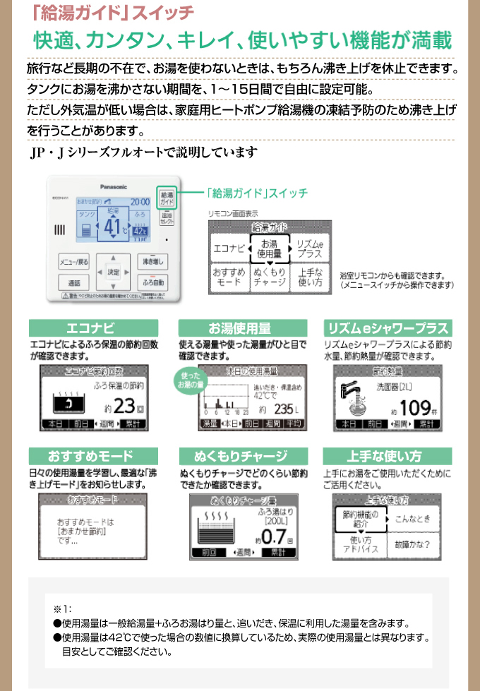 給湯ガイドスイッチ 快適、カンタン、キレイ、使いやすい機能が満載
